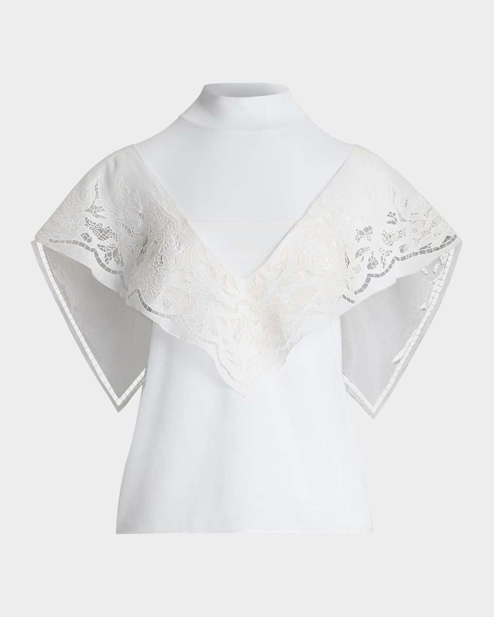 Hollins Lace-Ruffle Cotton Voile Top